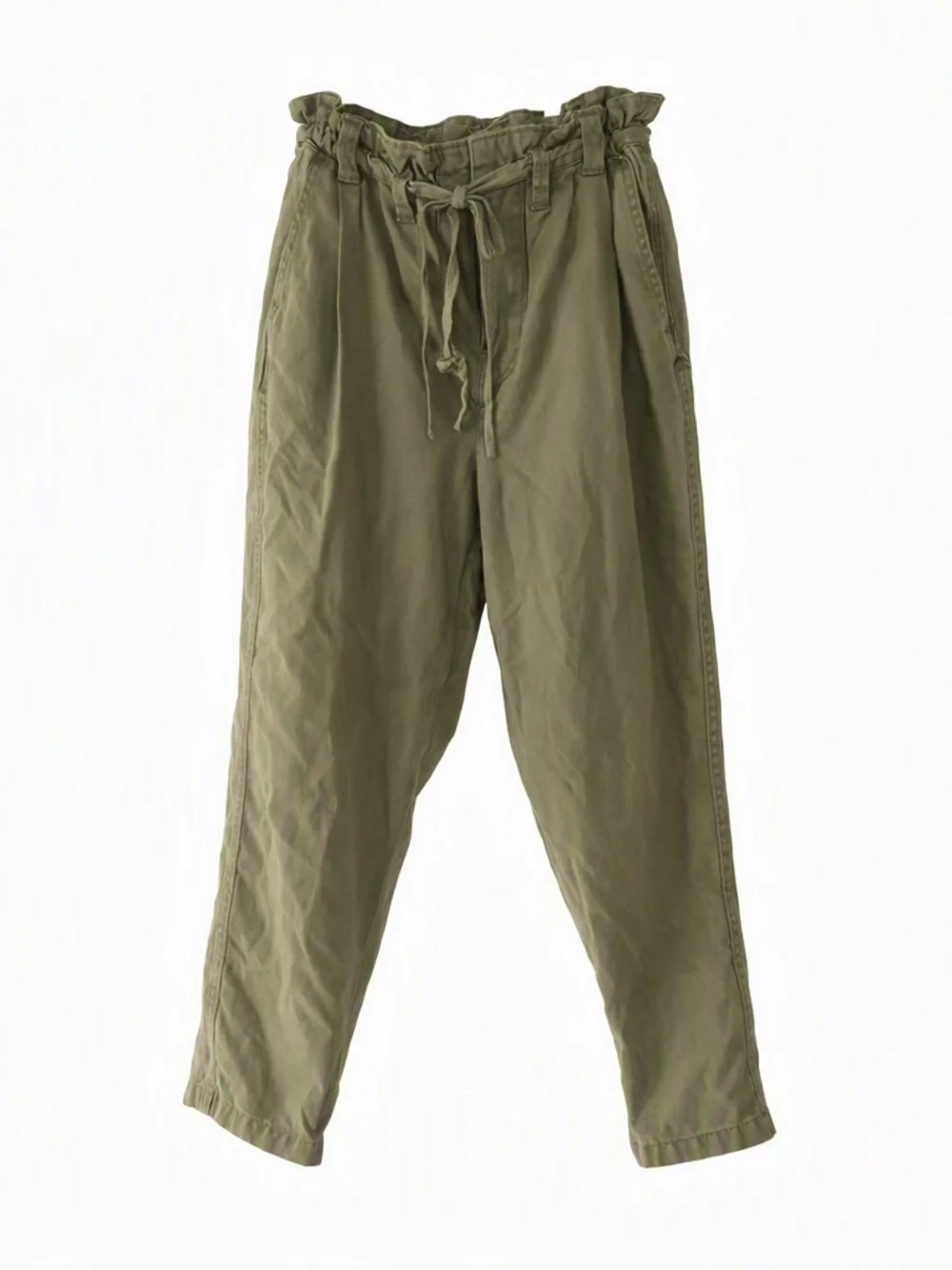 Free People Pants Women's XS Green Paperbag Waist Button Fly Tapered Ankle